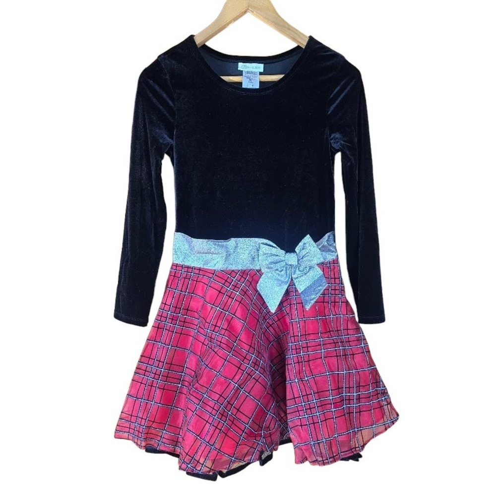 Bonnie Jean Plaid Dress Kids 14 Red‎ Black Velvet Tulle Holiday Christmas Formal